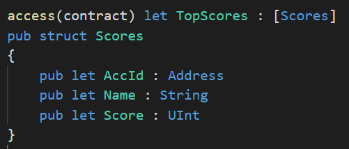 TopScores struct contract code